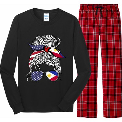 American Filipina Patriot Flag Philippines Grown Gift Long Sleeve Pajama Set