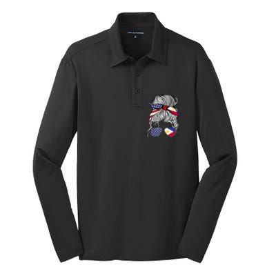 American Filipina Patriot Flag Philippines Grown Gift Silk Touch Performance Long Sleeve Polo