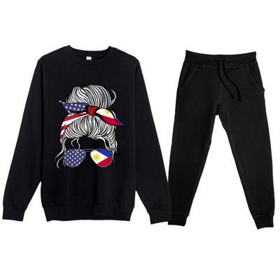 American Filipina Patriot Flag Philippines Grown Gift Premium Crewneck Sweatsuit Set