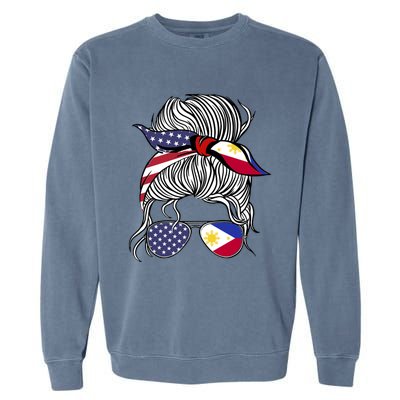 American Filipina Patriot Flag Philippines Grown Gift Garment-Dyed Sweatshirt