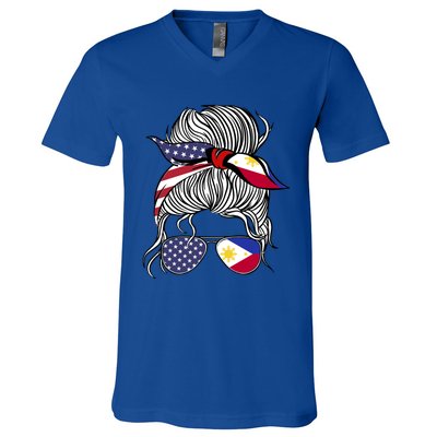 American Filipina Patriot Flag Philippines Grown Gift V-Neck T-Shirt