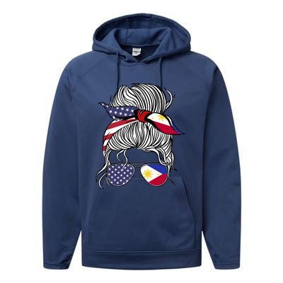 American Filipina Patriot Flag Philippines Grown Gift Performance Fleece Hoodie