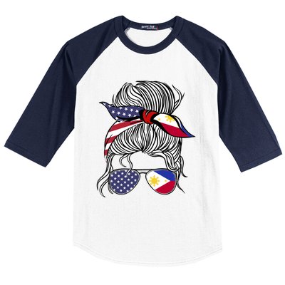 American Filipina Patriot Flag Philippines Grown Gift Baseball Sleeve Shirt