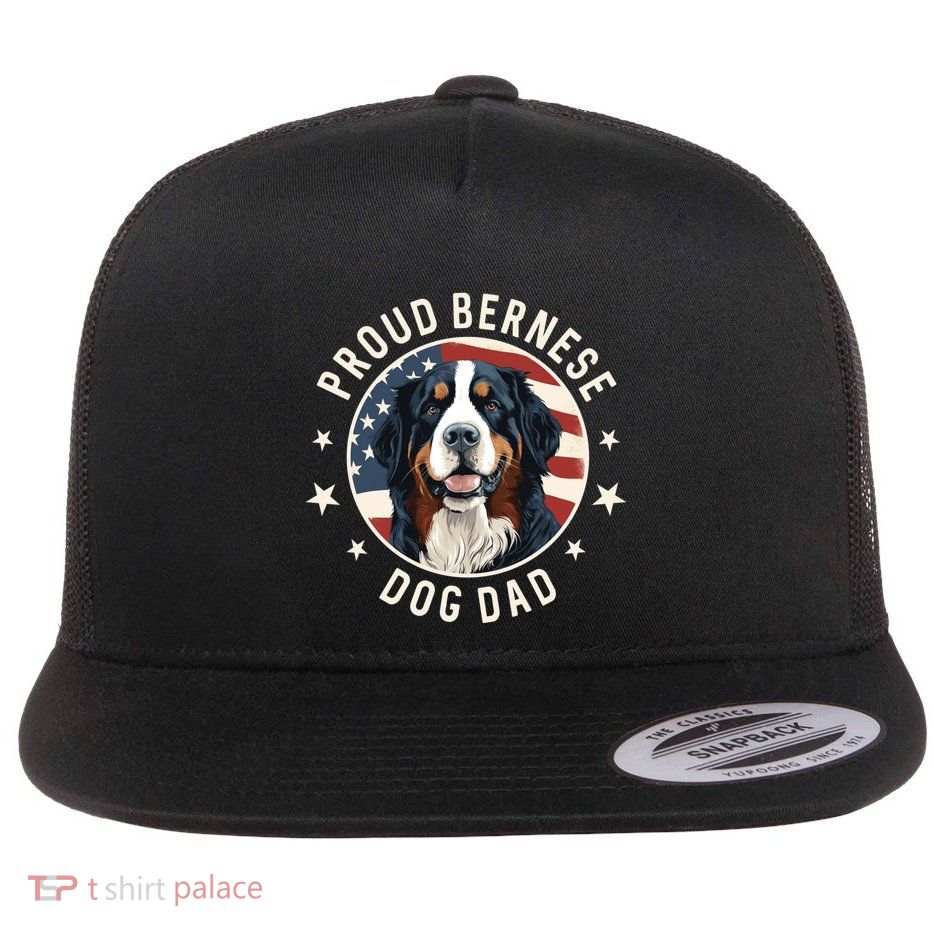 American Flag Proud Bernese Mountain Dog Dad Cute Gift Flat Bill Trucker Hat