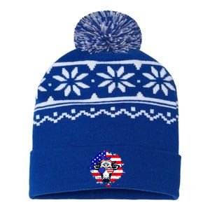 American Flag Patriot Cow Lover Farm Farming 4th Of July Cool Gift USA-Made Snowflake Beanie