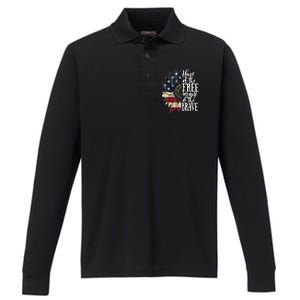 American Flag Patriot Home Of The Free Because Of The Brave Gift Performance Long Sleeve Polo