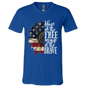 American Flag Patriot Home Of The Free Because Of The Brave Gift V-Neck T-Shirt