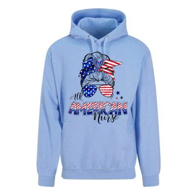 American Flag Patriotic Nurse Messy Bun 4th Of July Unisex Surf Hoodie