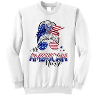 American Flag Patriotic Nurse Messy Bun 4th Of July Sweatshirt