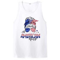 American Flag Patriotic Nurse Messy Bun 4th Of July PosiCharge Competitor Tank