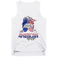 American Flag Patriotic Nurse Messy Bun 4th Of July Tank Top