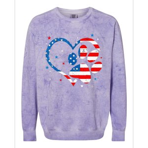 American Flag Patriotic Dog & Cat Paw Print 4th Of July Colorblast Crewneck Sweatshirt