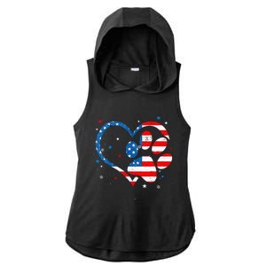 American Flag Patriotic Dog & Cat Paw Print 4th Of July Ladies PosiCharge Tri-Blend Wicking Draft Hoodie Tank