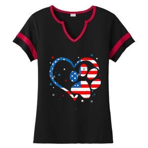 American Flag Patriotic Dog & Cat Paw Print 4th Of July Ladies Halftime Notch Neck Tee