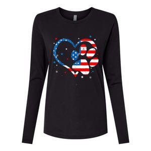 American Flag Patriotic Dog & Cat Paw Print 4th Of July Womens Cotton Relaxed Long Sleeve T-Shirt