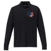 American Flag Patriotic Dog & Cat Paw Print 4th Of July Performance Long Sleeve Polo