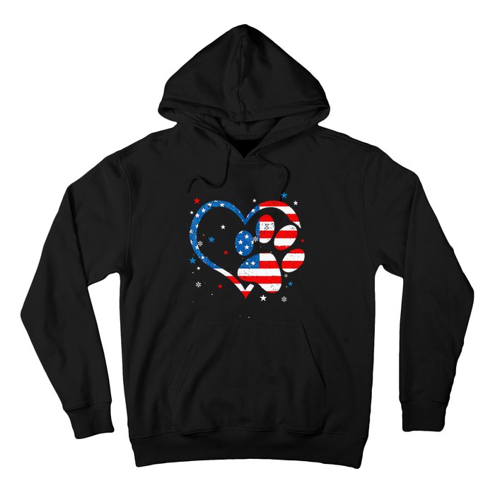 American Flag Patriotic Dog & Cat Paw Print 4th Of July Hoodie