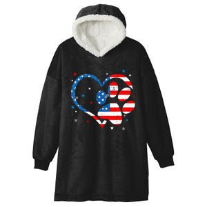 American Flag Patriotic Dog & Cat Paw Print 4th Of July Hooded Wearable Blanket