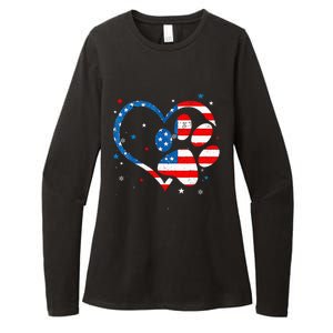 American Flag Patriotic Dog & Cat Paw Print 4th Of July Womens CVC Long Sleeve Shirt