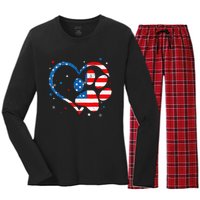 American Flag Patriotic Dog & Cat Paw Print 4th Of July Women's Long Sleeve Flannel Pajama Set 