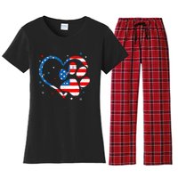 American Flag Patriotic Dog & Cat Paw Print 4th Of July Women's Flannel Pajama Set