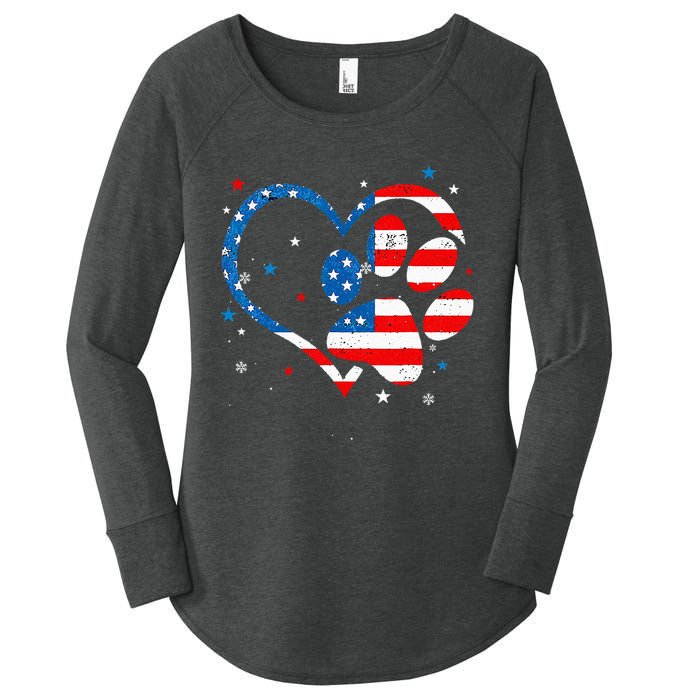 American Flag Patriotic Dog & Cat Paw Print 4th Of July Women's Perfect Tri Tunic Long Sleeve Shirt