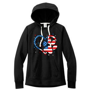 American Flag Patriotic Dog & Cat Paw Print 4th Of July Women's Fleece Hoodie