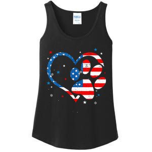 American Flag Patriotic Dog & Cat Paw Print 4th Of July Ladies Essential Tank