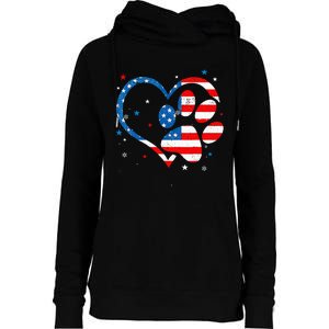 American Flag Patriotic Dog & Cat Paw Print 4th Of July Womens Funnel Neck Pullover Hood