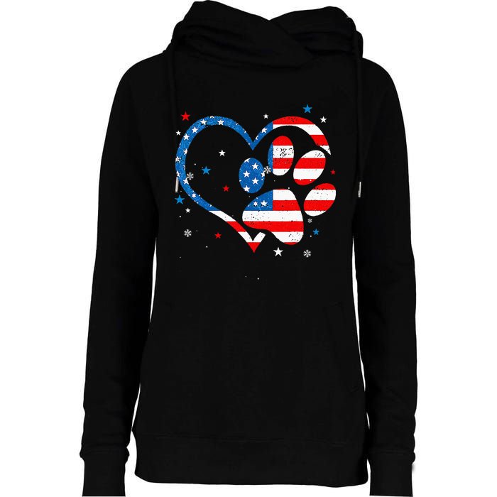 American Flag Patriotic Dog & Cat Paw Print 4th Of July Womens Funnel Neck Pullover Hood