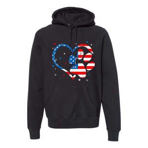 American Flag Patriotic Dog & Cat Paw Print 4th Of July Premium Hoodie