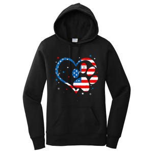 American Flag Patriotic Dog & Cat Paw Print 4th Of July Women's Pullover Hoodie