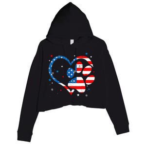 American Flag Patriotic Dog & Cat Paw Print 4th Of July Crop Fleece Hoodie