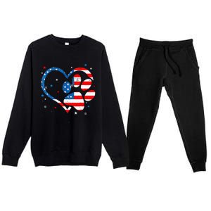 American Flag Patriotic Dog & Cat Paw Print 4th Of July Premium Crewneck Sweatsuit Set