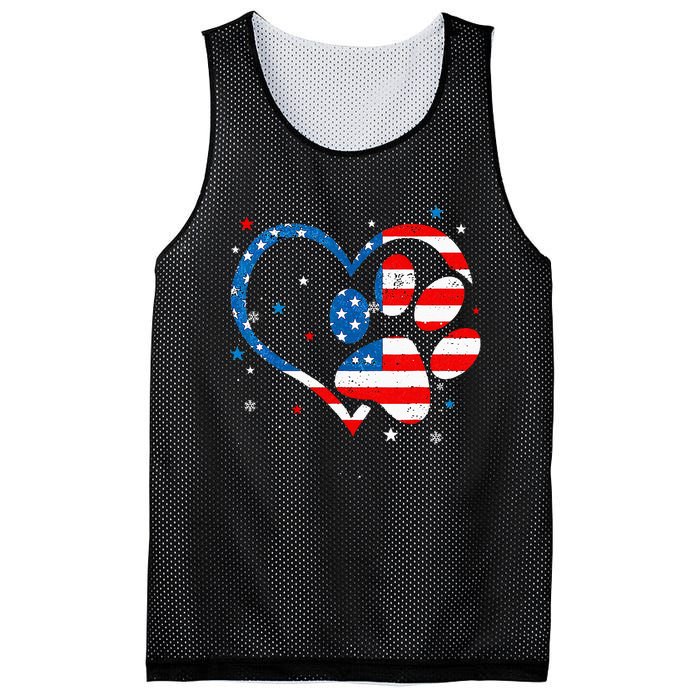 American Flag Patriotic Dog & Cat Paw Print 4th Of July Mesh Reversible Basketball Jersey Tank