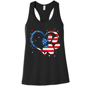 American Flag Patriotic Dog & Cat Paw Print 4th Of July Women's Racerback Tank