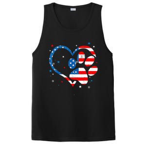 American Flag Patriotic Dog & Cat Paw Print 4th Of July PosiCharge Competitor Tank