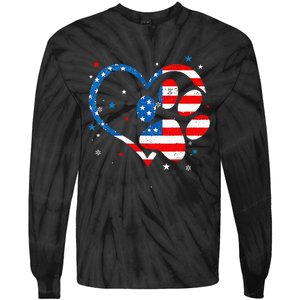 American Flag Patriotic Dog & Cat Paw Print 4th Of July Tie-Dye Long Sleeve Shirt