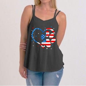 American Flag Patriotic Dog & Cat Paw Print 4th Of July Women's Strappy Tank