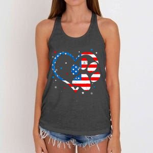 American Flag Patriotic Dog & Cat Paw Print 4th Of July Women's Knotted Racerback Tank