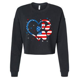 American Flag Patriotic Dog & Cat Paw Print 4th Of July Cropped Pullover Crew