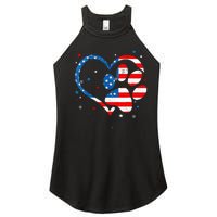 American Flag Patriotic Dog & Cat Paw Print 4th Of July Women's Perfect Tri Rocker Tank