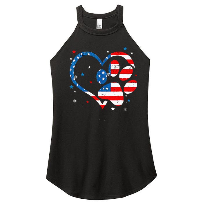 American Flag Patriotic Dog & Cat Paw Print 4th Of July Women's Perfect Tri Rocker Tank