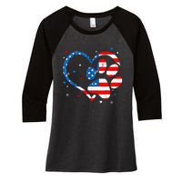 American Flag Patriotic Dog & Cat Paw Print 4th Of July Women's Tri-Blend 3/4-Sleeve Raglan Shirt