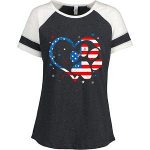 American Flag Patriotic Dog & Cat Paw Print 4th Of July Enza Ladies Jersey Colorblock Tee