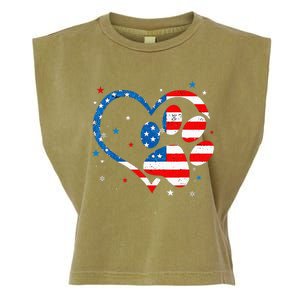 American Flag Patriotic Dog & Cat Paw Print 4th Of July Garment-Dyed Women's Muscle Tee