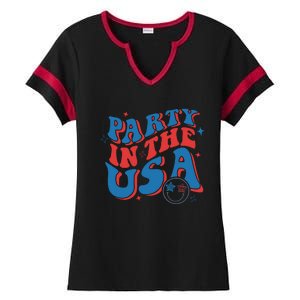 American Flag Party In Usa 4th July Patriotic Ladies Halftime Notch Neck Tee