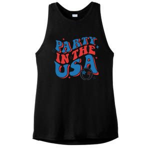 American Flag Party In Usa 4th July Patriotic Ladies PosiCharge Tri-Blend Wicking Tank