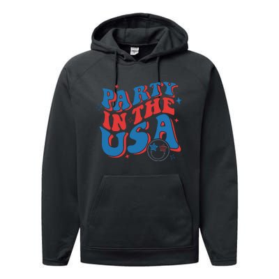 American Flag Party In Usa 4th July Patriotic Performance Fleece Hoodie