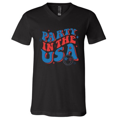 American Flag Party In Usa 4th July Patriotic V-Neck T-Shirt